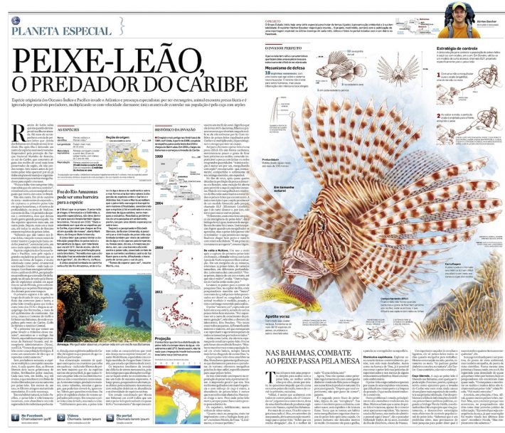Reportagem especial sobre a invasão do Caribe pelo peixe-leão, publicada no Estadão em 2011.
