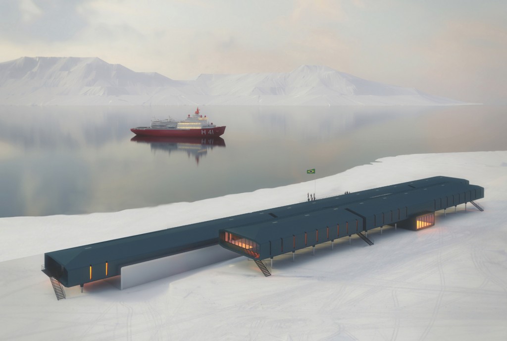 Ilustração digital do projeto da nova Estação Antártica Comandante Ferraz. Crédito: Marinha do Brasil