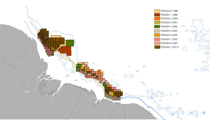 Localização dos blocos ofertados para exploração de gás e petróleo na região da foz do Amazonas. Crédito: Laís Araújo/UFRJ; com dados do site da ANP