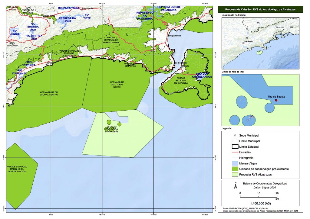 Mapa da proposta de criação do Refúgio de Vida Silvestre de Alcatrazes. Fonte: ICMBio/MMA